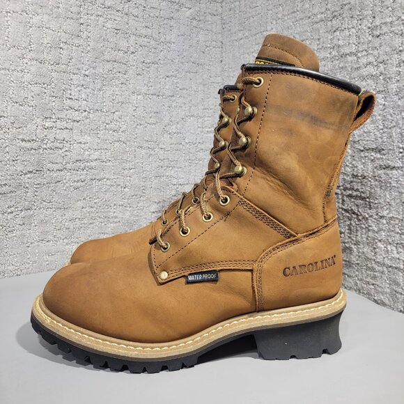 Carolina Elm 8" Men's Size 10.5D US Brown Leather Waterproof Logger Boots CA8821 - Picture 2 of 10